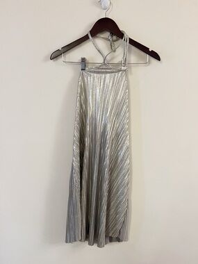 Nasty Gal Silver Metallic Plisse Halter Dress Size 6 NEW Unlined Mini